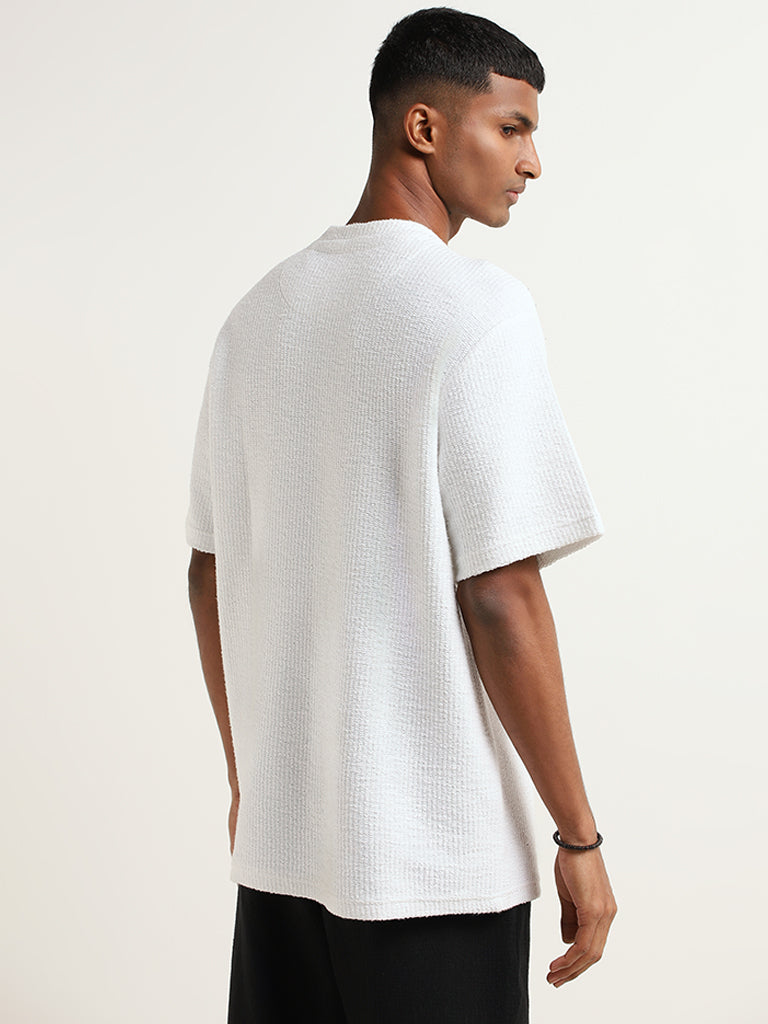 ETA White Woven Cotton Relaxed Fit T-Shirt