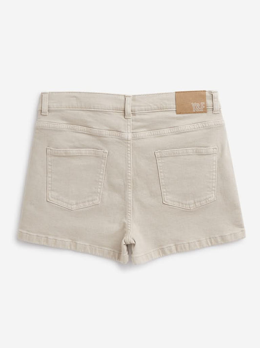 Y&F Kids Beige Solid Denim Shorts