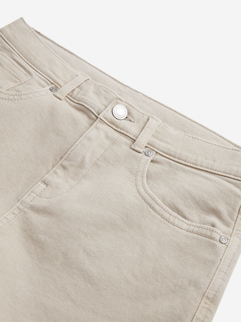 Y&F Kids Beige Solid Denim Shorts