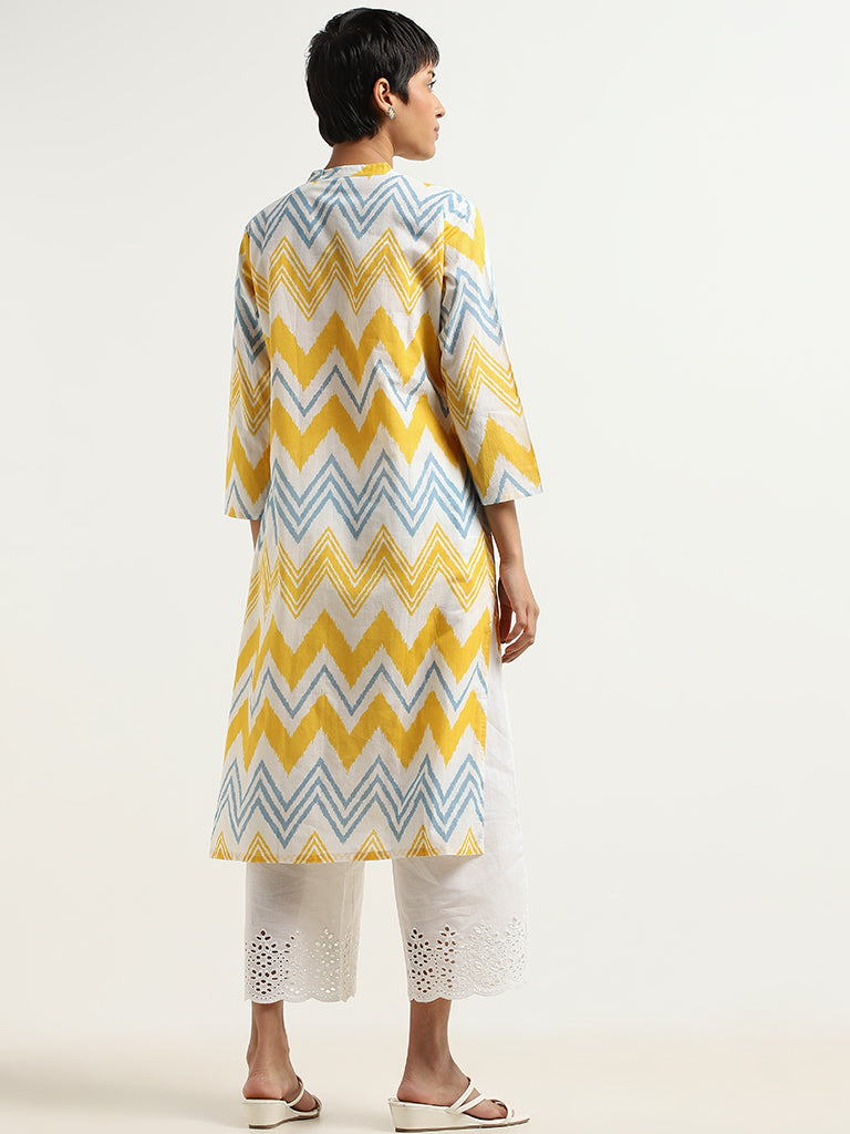 Utsa Yellow Chevron Printed Cotton Kurta