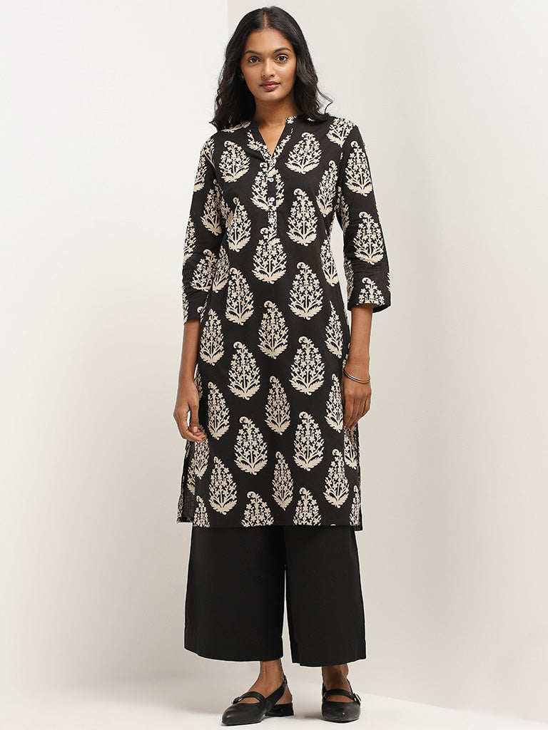 Utsa Black Printed Kurta