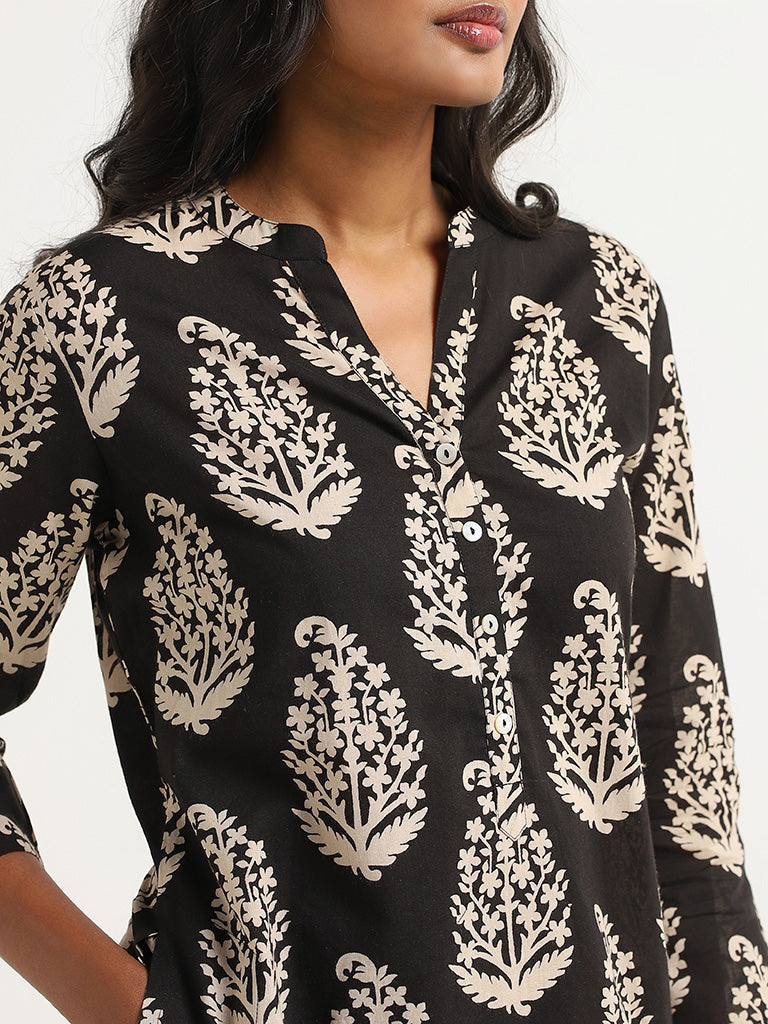 Utsa Black Printed Kurta