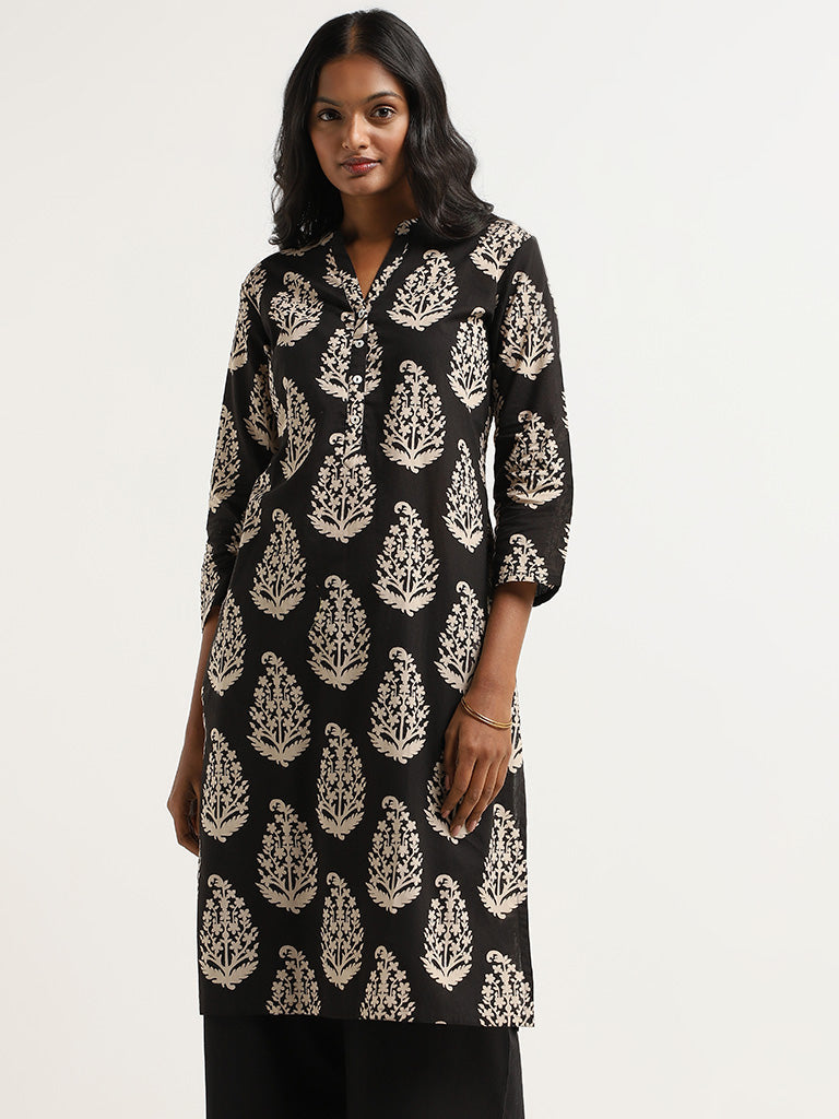 Utsa Black Printed Kurta