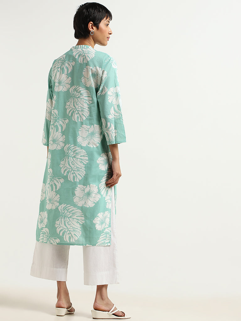 Utsa Turquoise Cotton Straight-Fit Kurta