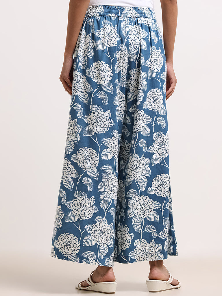 Utsa Blue Floral Printed Palazzos