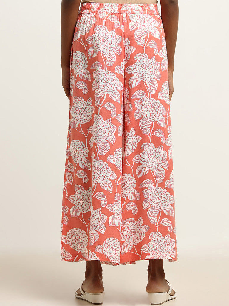 Utsa Coral Floral Printed Palazzos