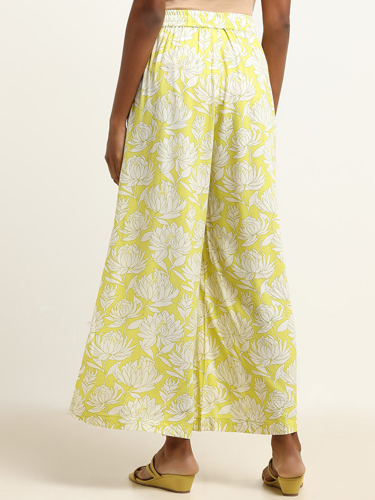 Utsa Lime Floral Printed Palazzos