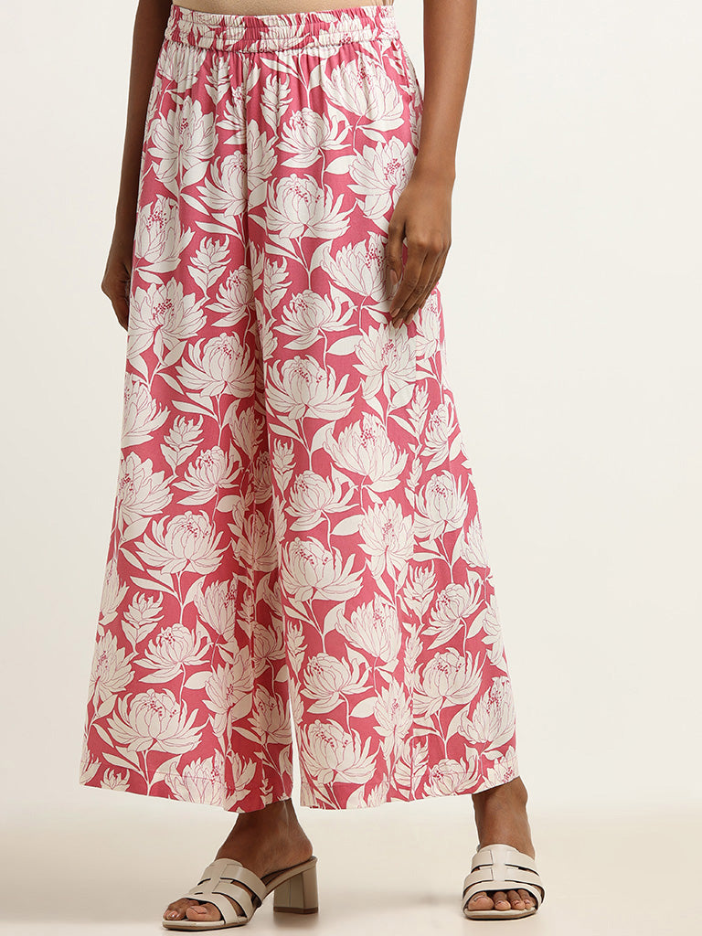 Utsa Pink Floral Printed Palazzos