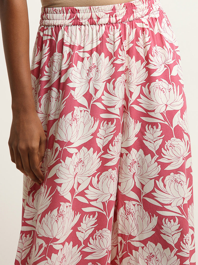 Utsa Pink Floral Printed Palazzos