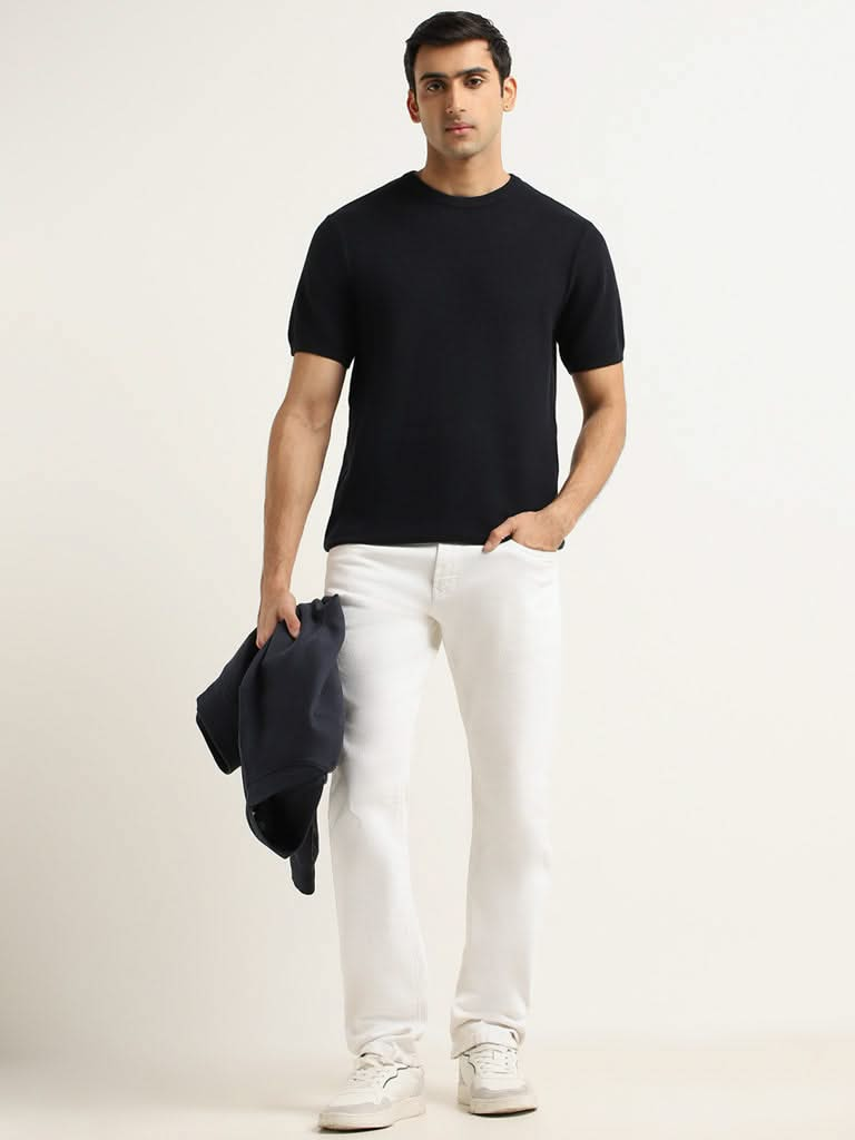 Ascot Navy Knitted Relaxed Fit T-Shirt