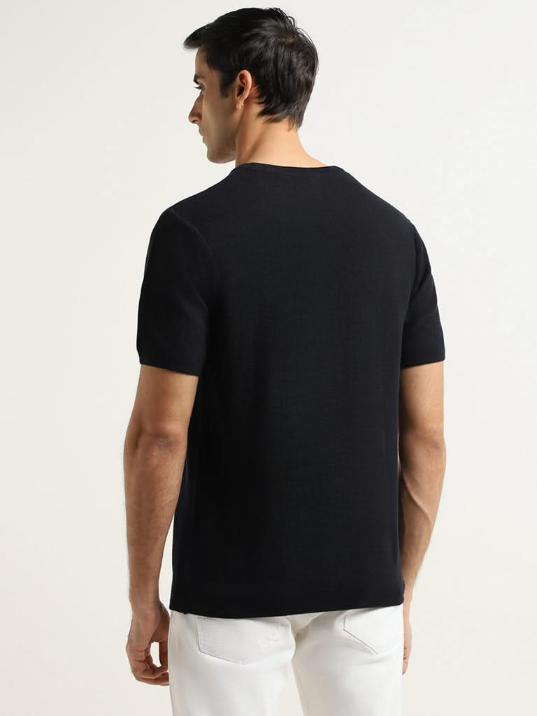 Ascot Navy Knitted Relaxed Fit T-Shirt