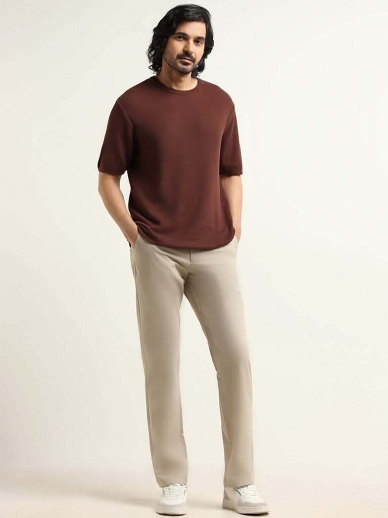 Ascot Brown Cotton Blend Relaxed Fit T-Shirt