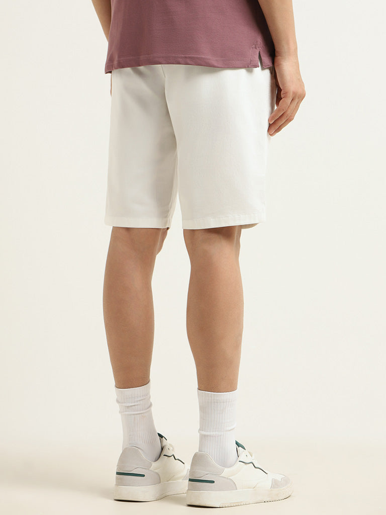 WES Casuals Plain White Cotton Relaxed Fit Shorts