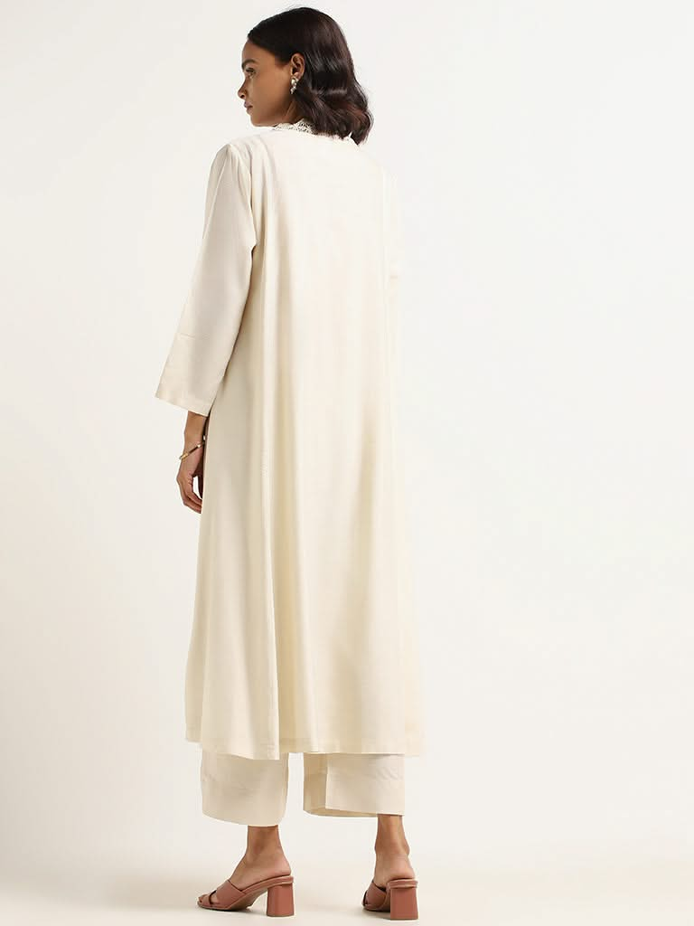 Zuba Off-White Embroidered Kurta