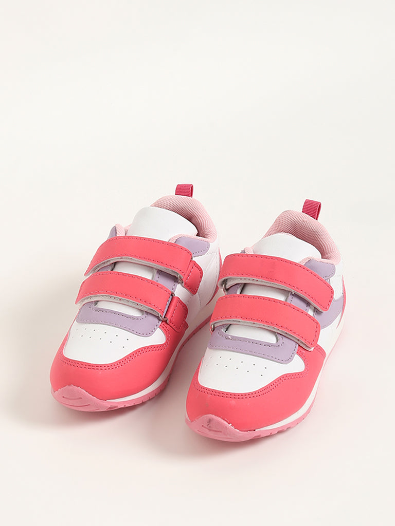 Yellow Pink Color-Block Strap-On Jogger Shoes