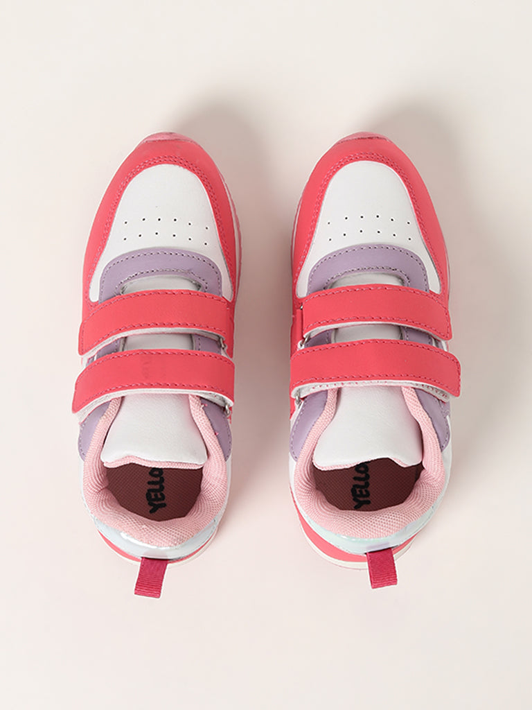 Yellow Pink Color-Block Strap-On Jogger Shoes