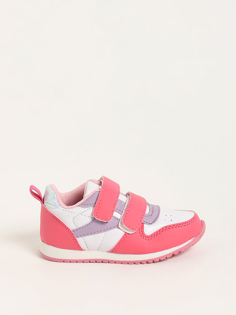 Yellow Pink Color-Block Strap-On Jogger Shoes