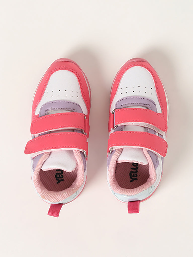 Yellow Pink Color-Block Strap-On Jogger Shoes