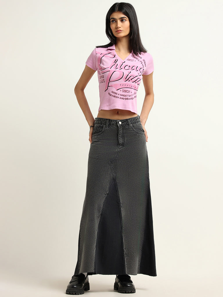 Nuon Pink Cotton Crop T-Shirt