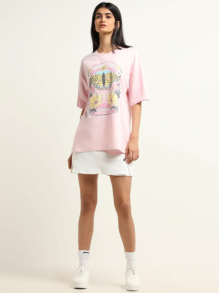 Nuon Pink Cotton Oversized T-Shirt