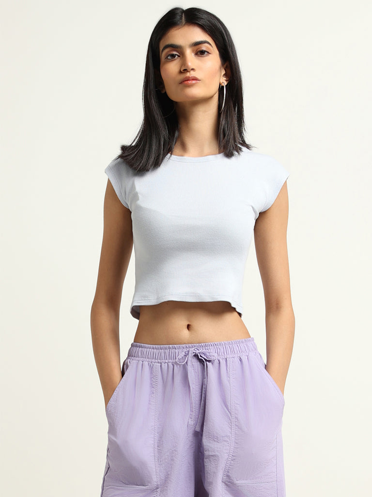 Nuon Grey Cotton Crop T-Shirt