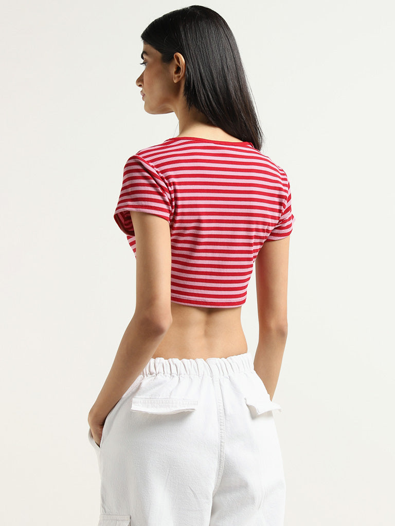 Nuon Pink Striped Cotton Crop Top