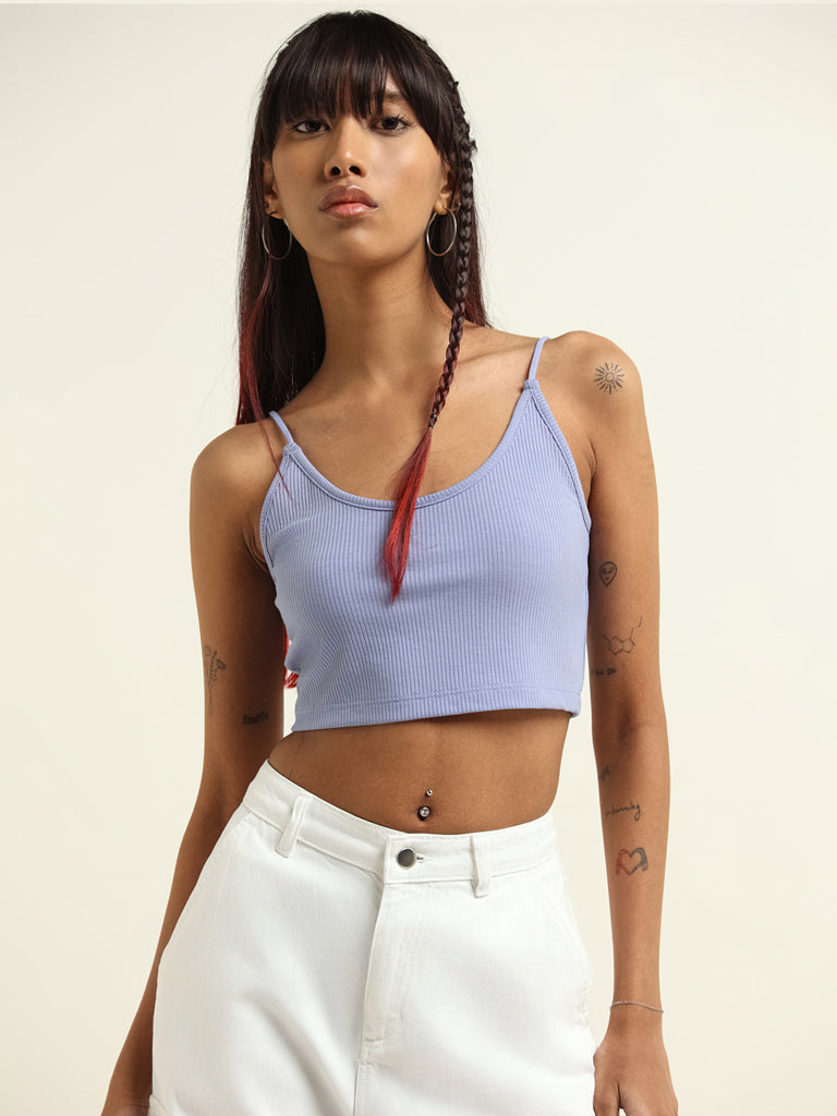 Nuon Blue Ribbed Crop T-Shirt