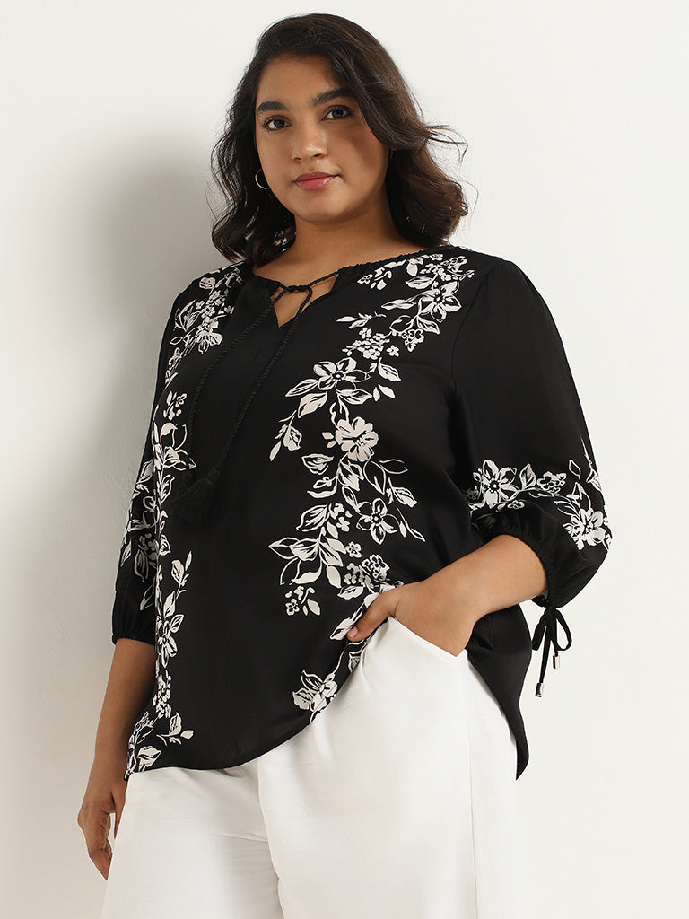 Gia Black Floral Printed Top