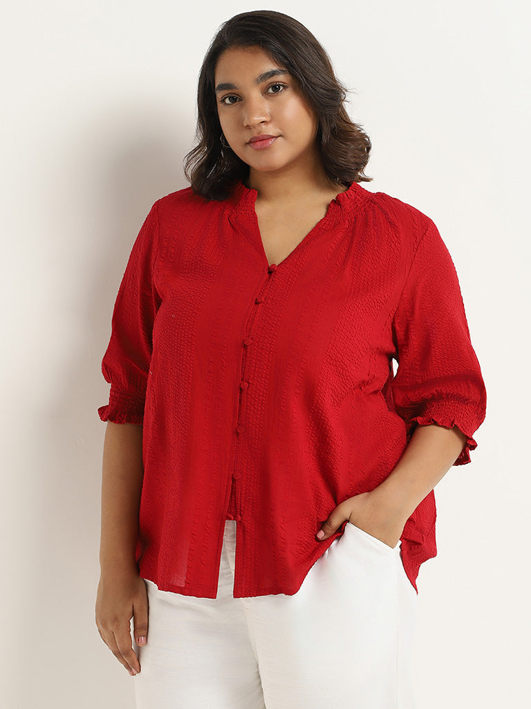 Gia Red Textured Cotton Top