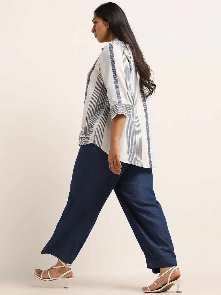 Gia White Striped Blended Linen Shirt