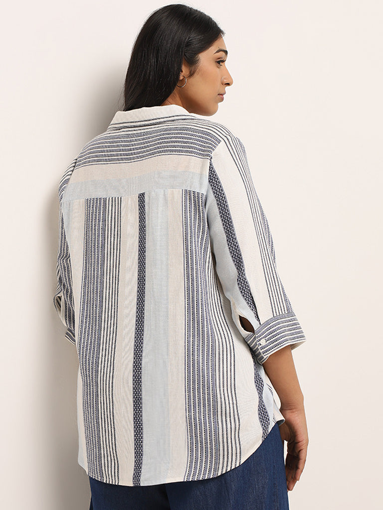 Gia White Striped Blended Linen Shirt