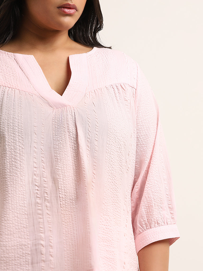 Gia Blush Pink Self-Patterned Cotton Top