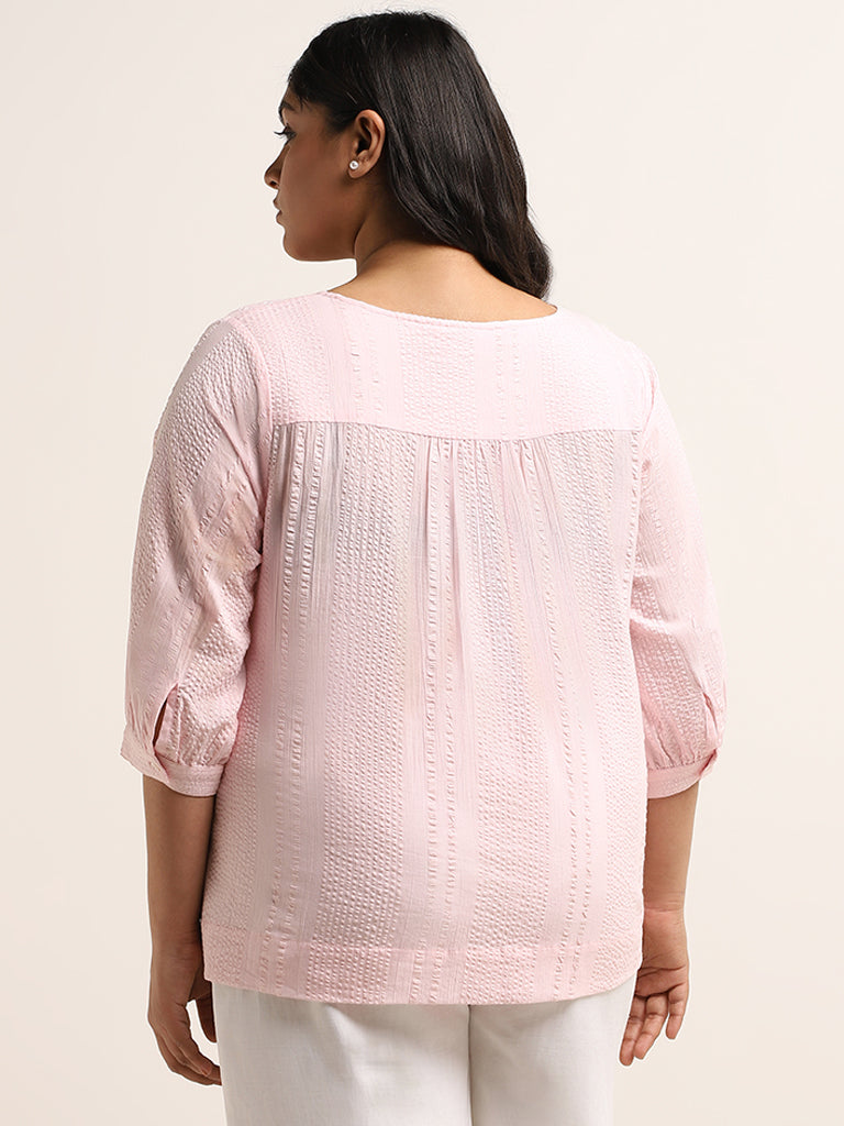 Gia Blush Pink Self-Patterned Cotton Top