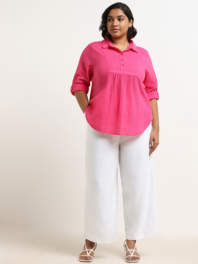 Gia Pink Self-Textured Cotton Top