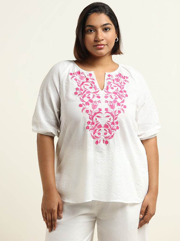 Gia White Embroidered Cotton Top