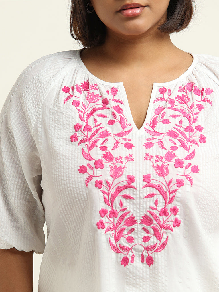 Gia White Embroidered Cotton Top