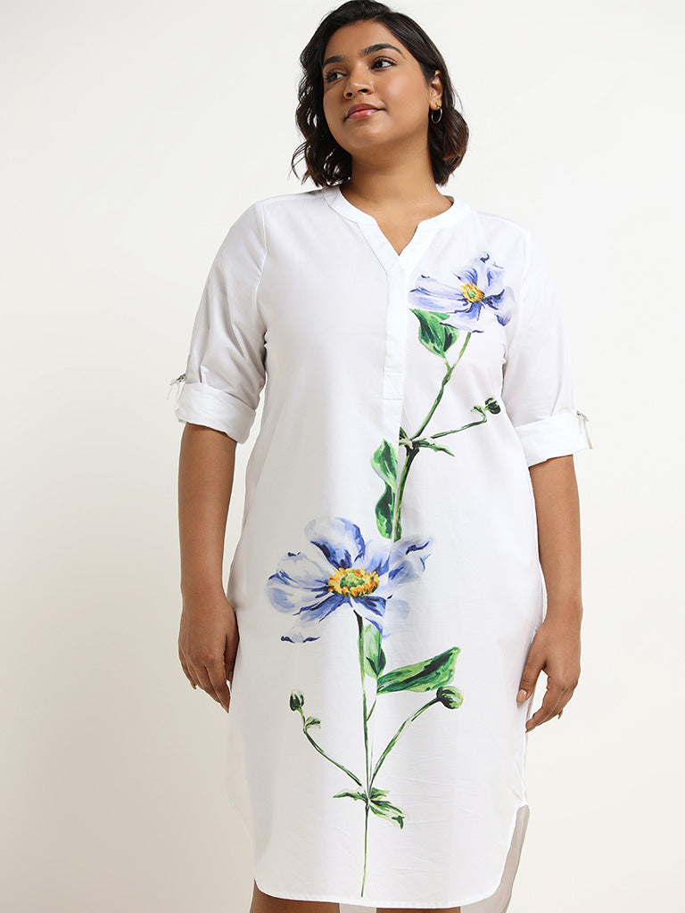 Gia White Floral Cotton Tunic Dress