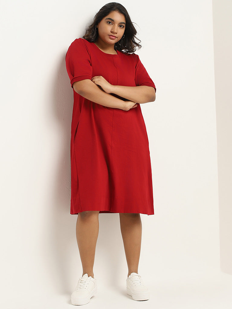 Gia Plain Red Cotton Shift Dress