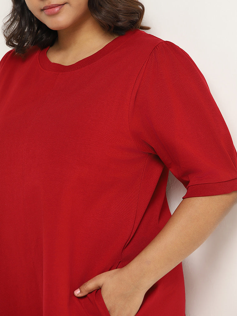 Gia Plain Red Cotton Shift Dress