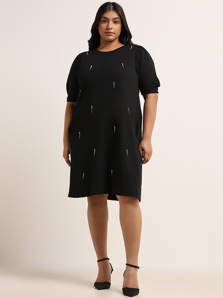 Gia Black Embellished Cotton Shift Dress