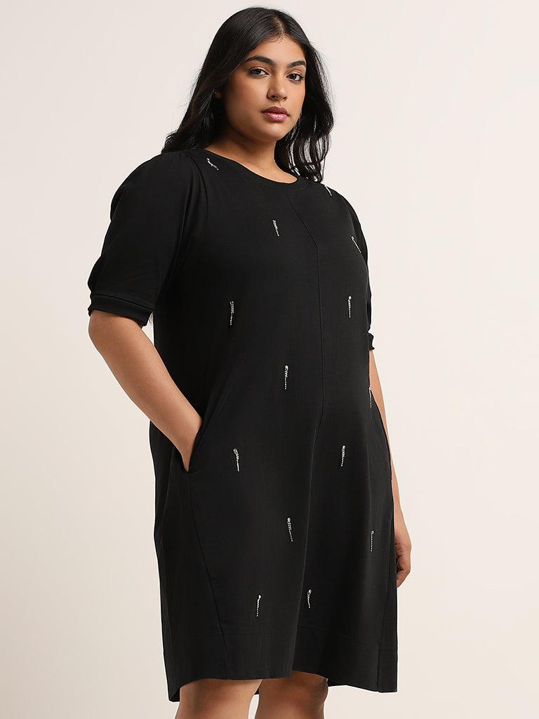 Gia Black Embellished Cotton Shift Dress