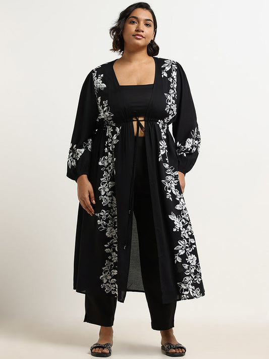 Gia Black Floral Printed Tie-Up Shrug