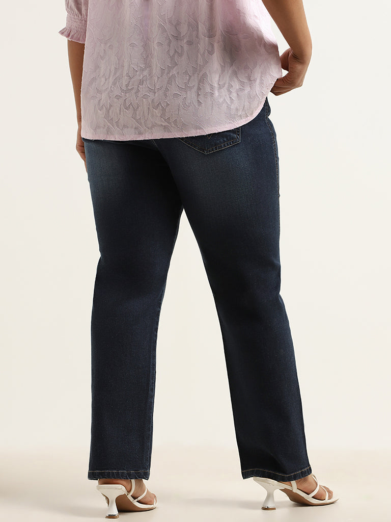 Gia Blue Washed Straight Fit Mid Rise Jeans