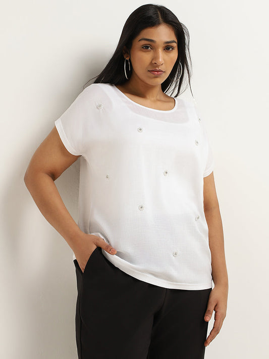 Gia White Cotton Relaxed-Fit T-Shirt