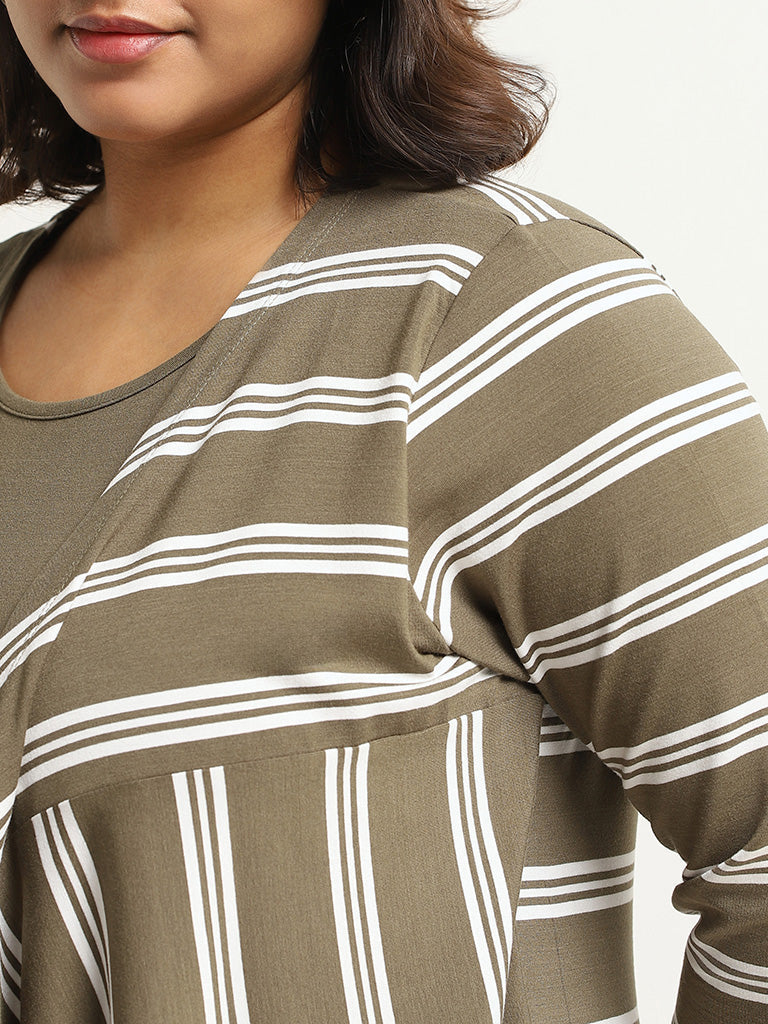 Gia Olive Striped Top with Shrug