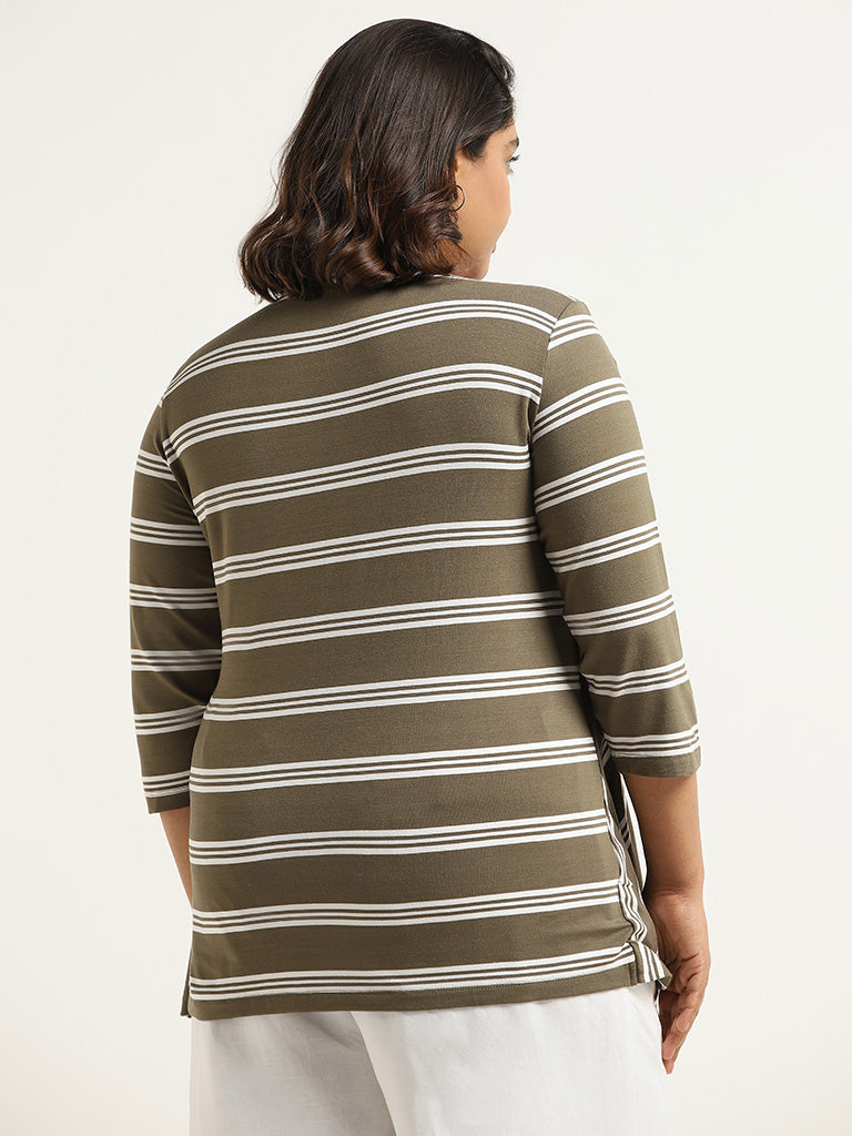 Gia Olive Striped Top with Shrug