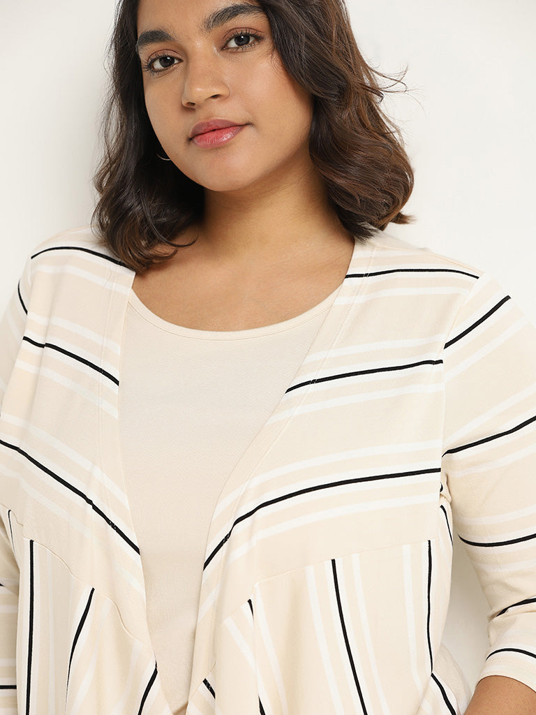 Gia Beige Striped Top with Shrug