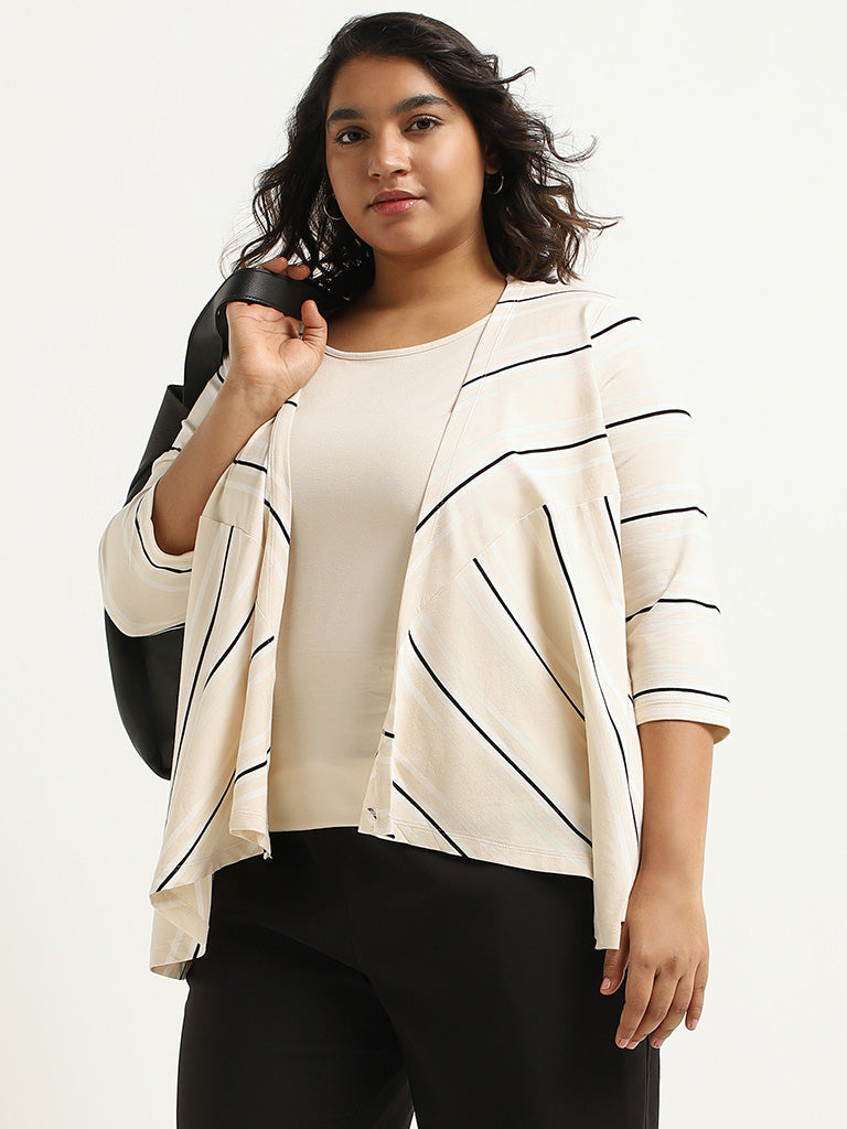 Gia Beige Striped Top with Shrug