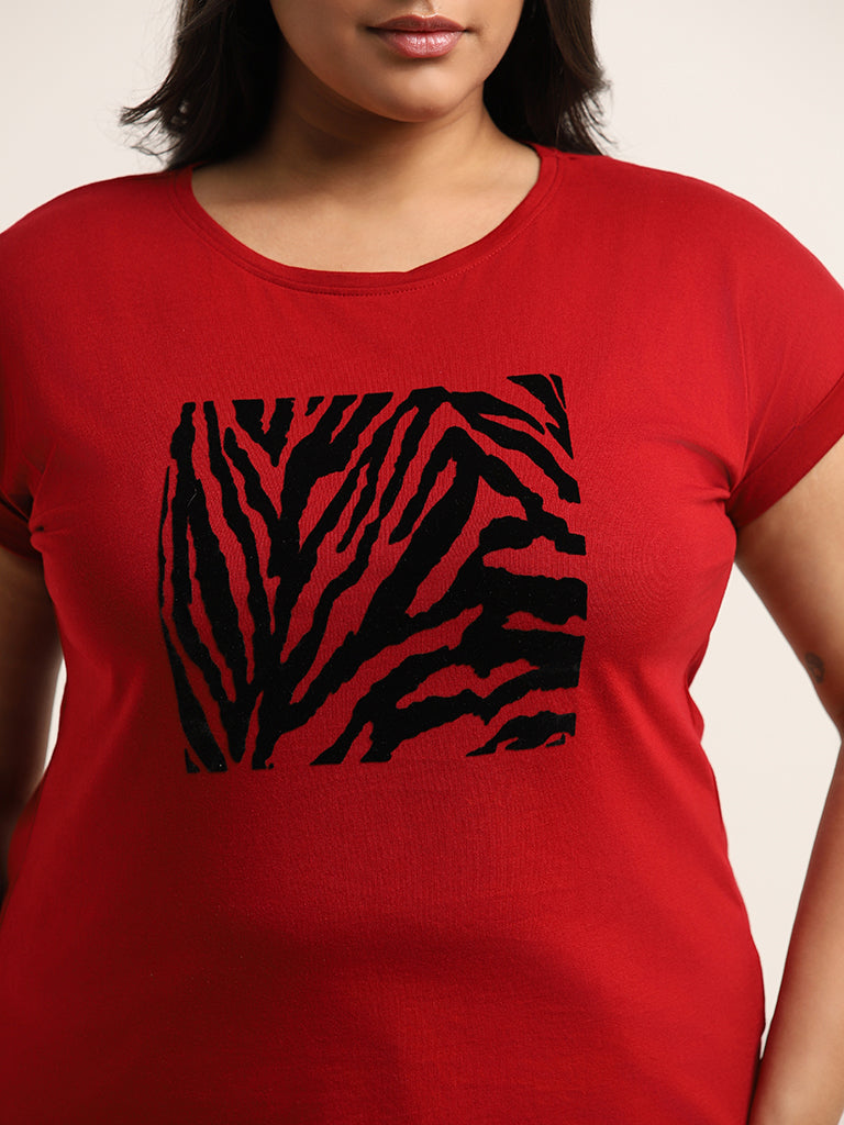 Gia Red Printed Cotton T-Shirt