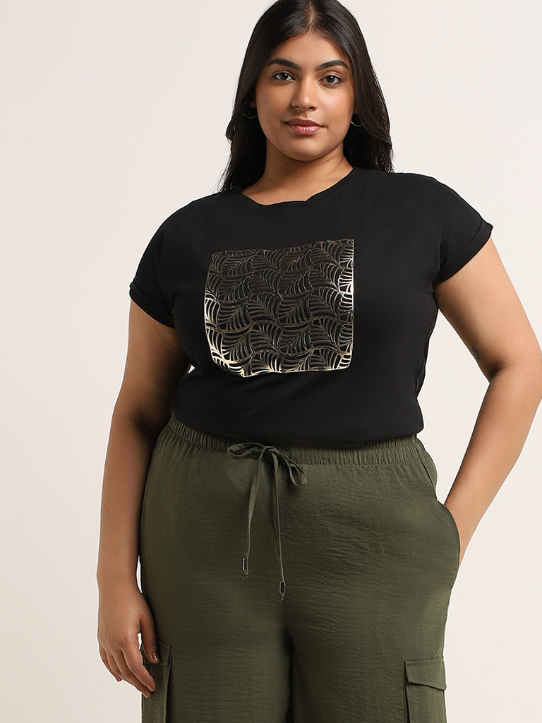 Gia Black Printed Cotton T-Shirt